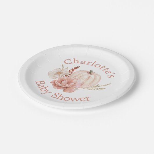 秋ボホパンプキンウォーターカラーフローラベビーシャワー ペーパープレート (アングル)