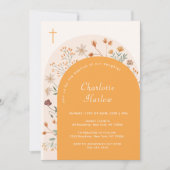 秋ボホフローラワイルドフラワーアーチクロスバプテスマ 招待状 (正面)