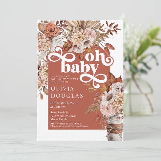 秋ボホフローラヴィンテージ秋の赤ちゃんシャワー 招待状 (スタンド正面)