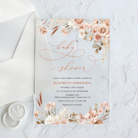 秋ボホフローラ男女兼用ベビーシャワー アクリル招待状