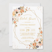 秋ボホフローラ金ゴールド幾何ブライダルシャワー 招待状 (正面)