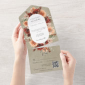 秋ボホラスト&ピーチフローラオーバルセージQRコード オールインワン招待状 (貼ってはがせる)