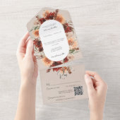 秋ボホラスト&ピーチフローラオーバルベージュQRコード オールインワン招待状 (貼ってはがせる)