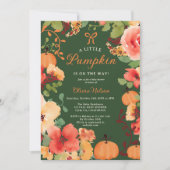 秋ボホリトルカボチャ緑のフローラ赤ちゃんシャワー 招待状 (正面)