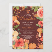 秋ボホリトルカボチャ赤フローラベビースシャワー 招待状 (正面)
