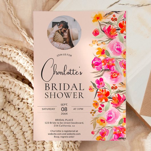 秋ボホレッドオレンジフローラ写真ブライダルシャワー 招待状