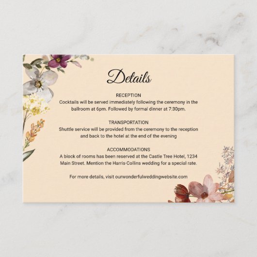 秋ボホワイルドフラワー結婚ズ エンクロージャーカード (正面)