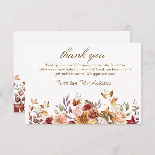 秋ボホ素朴赤ちゃんシャワー サンキューカード (正面/裏面)