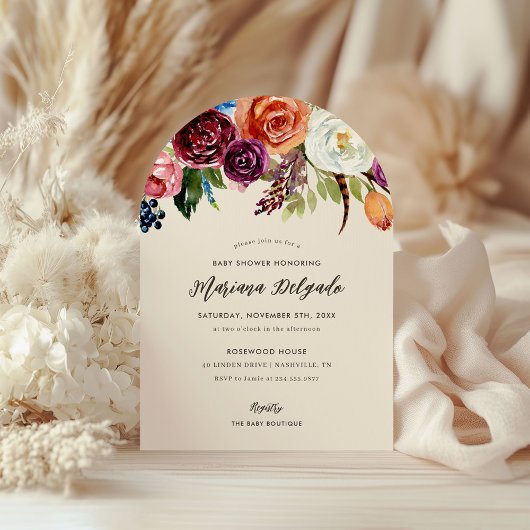 秋ボホ開花ベビーシャワー招待状 招待状