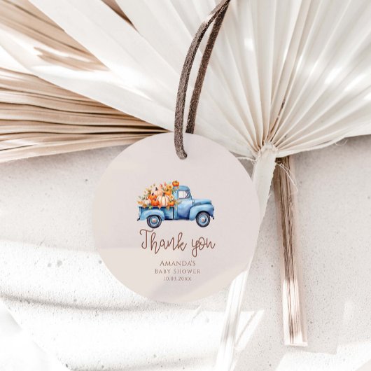 秋ボーイベビーシャワーブルーパンプキントラック フェイバータグ