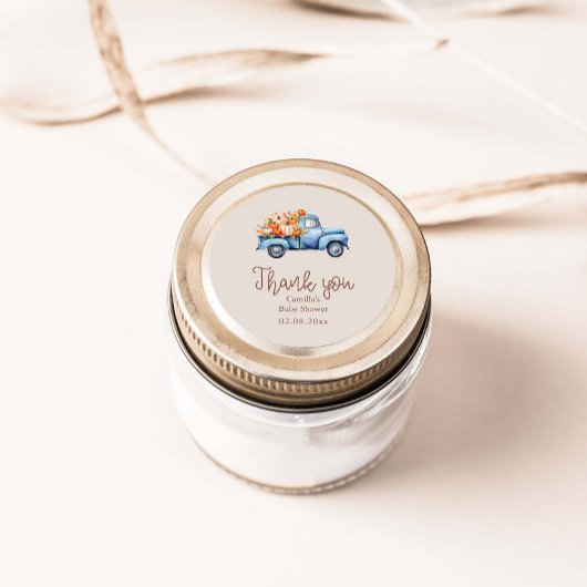 秋ボーイベビーシャワーブルーパンプキントラック ラウンドシール