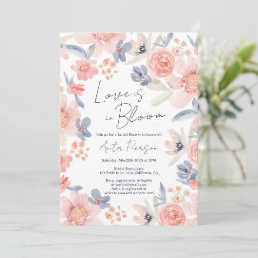 秋ボーフローラピンクブルーエレガントブライダルシャワー 招待状 (スタンド正面)