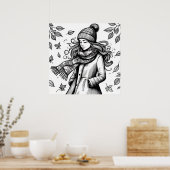 秋ポスターガールカラーリングページ ポスター (キッチン)