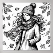 秋ポスターガールカラーリングページ ポスター (正面)