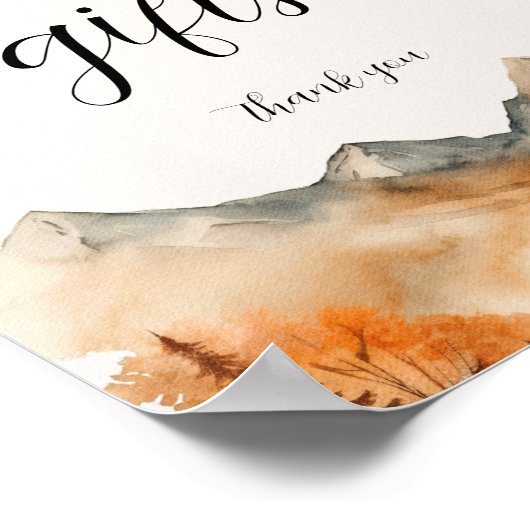 秋マウンテンウェディングカードとギフトサイン ポスター (角)