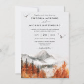 秋マウンテンウッドランド結婚フォレスト 招待状 (正面)