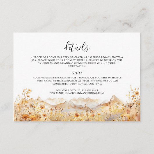 秋マウンテンワイルドフラワーテラコッタ素朴結婚ズ エンクロージャーカード (正面)