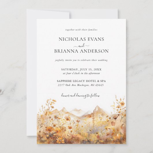 秋マウンテンワイルドフラワーテラコッタ素朴結婚ズ 招待状 (正面)