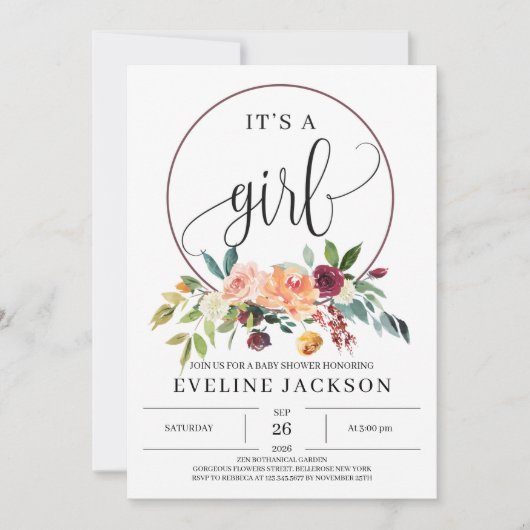 秋マリゴールドフローラベビーシャワー招待状 招待状 (正面)