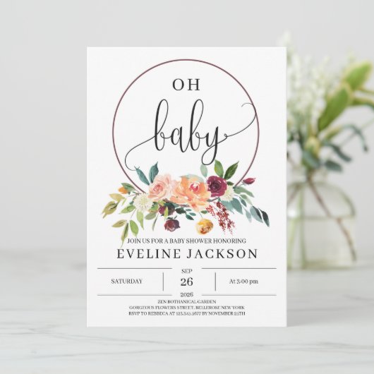 秋マリゴールドフローラ赤リース赤ちゃんシャワー招待状 招待状 (スタンド正面)