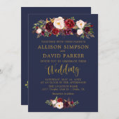 秋マルサラフローラネイビーエレガントなウェディングカード 招待状 (正面/裏面)