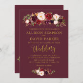 秋マルサラフローラネイビーエレガントなウェディングカード 招待状 (正面/裏面)