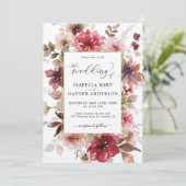 秋マルーン赤面金ゴールドすべて1 QRコード結婚s 招待状 (スタンド正面)