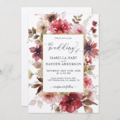 秋マルーン赤面金ゴールドすべて1 QRコード結婚s 招待状 (正面/裏面)