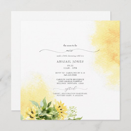 秋ミセス・サンフラワーイエローブライダルシャワースクエア 招待状 (正面/裏面)