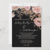 秋ミュート水色フローラバラ結婚金ゴールド 招待状 (正面)