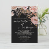 秋ミュート水色フローラバラ結婚金ゴールド 招待状 (スタンド正面)