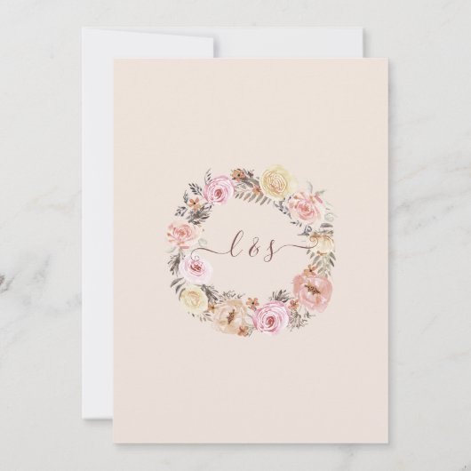 秋ミュート水色フローラバラ結婚金ゴールド 招待状 (裏面)