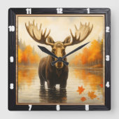 秋ムースフォレストレイク スクエア壁時計 (正面)