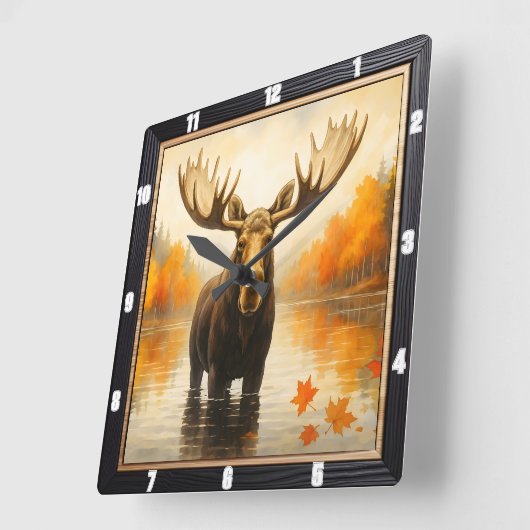 秋ムースフォレストレイク スクエア壁時計 (傾斜)