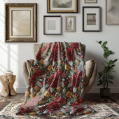 秋ムーディピーニーバーガンディーオンダークグレーフローラ フリースブランケット