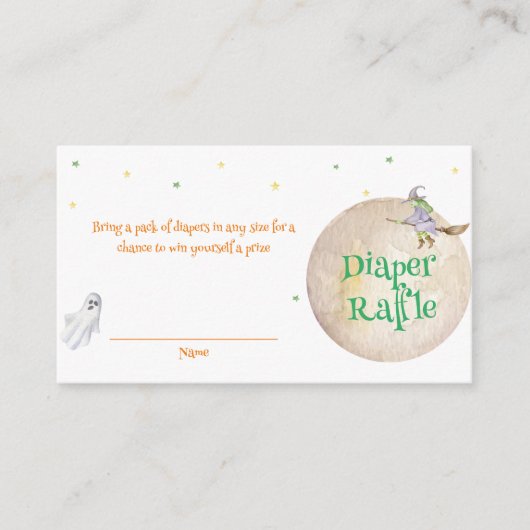 秋ムーンウィッチ不気味おむつラッフルベビーシャワー エンクロージャーカード (正面)