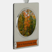 秋メープルツリーズ秋の自然写真 シルバープレートバナーオーナメント (右)