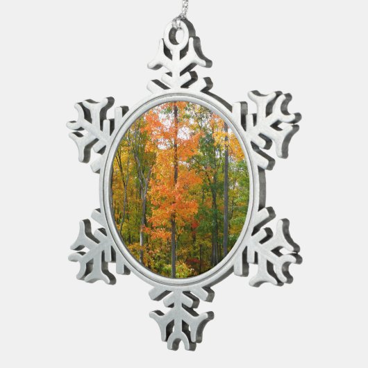 秋メープルツリーズ秋の自然写真 スノーフレークピューターオーナメント (右)
