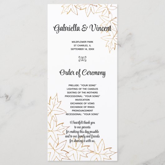 秋メープルリーフエッジ結婚式 プログラム (正面)