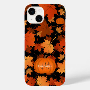 秋メープル葉ズとカボチャの名前モノグラム Case-Mate iPhone 14ケース