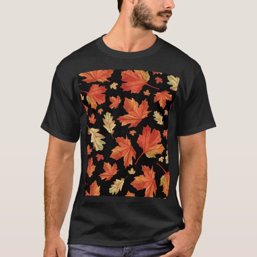 秋メープル葉感謝祭パターン Tシャツ (正面)