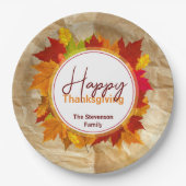 秋メープル葉紙テクスチャー感謝祭 ペーパープレート (正面)