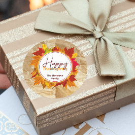 秋メープル葉紙テクスチャー感謝祭 ラウンドシール