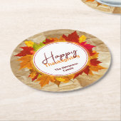 秋メープル葉紙テクスチャー感謝祭 ラウンドペーパーコースター (アングル)