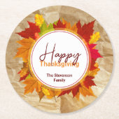 秋メープル葉紙テクスチャー感謝祭 ラウンドペーパーコースター (正面)
