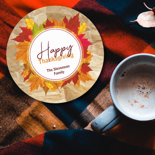 秋メープル葉紙テクスチャー感謝祭 ラウンドペーパーコースター