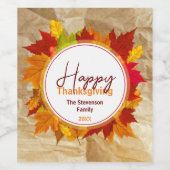 秋メープル葉紙テクスチャー感謝祭 ワインラベル (シングルラベル)