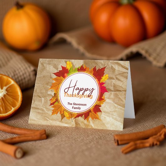 秋メープル離れの紙テクスチャ感謝祭 カード