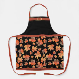 秋メープル離れズオールオーバープリントブラックモノグラム エプロン