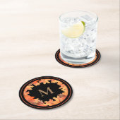 秋メープル離れズモノグラムブラック ラウンドペーパーコースター (インサイチュ)